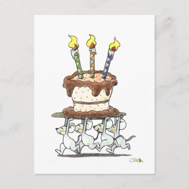 Funny Mice & Cake Birthday Greeting   Postcard (Front)