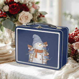 Funny mice decorate a Christmas snow Metal Lunchbo Lunch Box