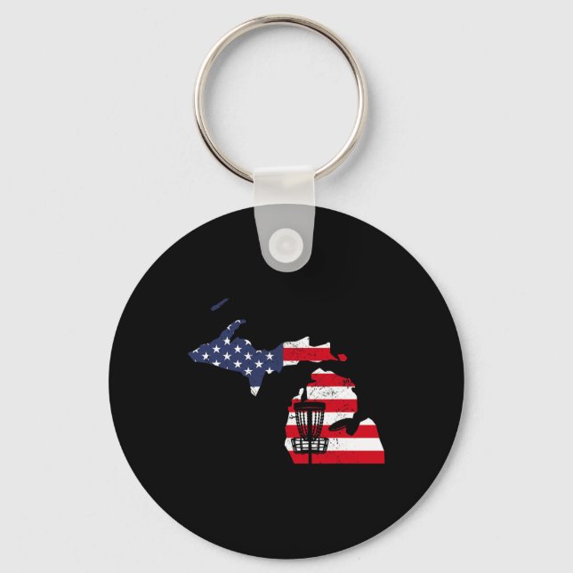 Funny Michigan Disc Golf Usa Map Golf Frisbee  Key Ring (Front)