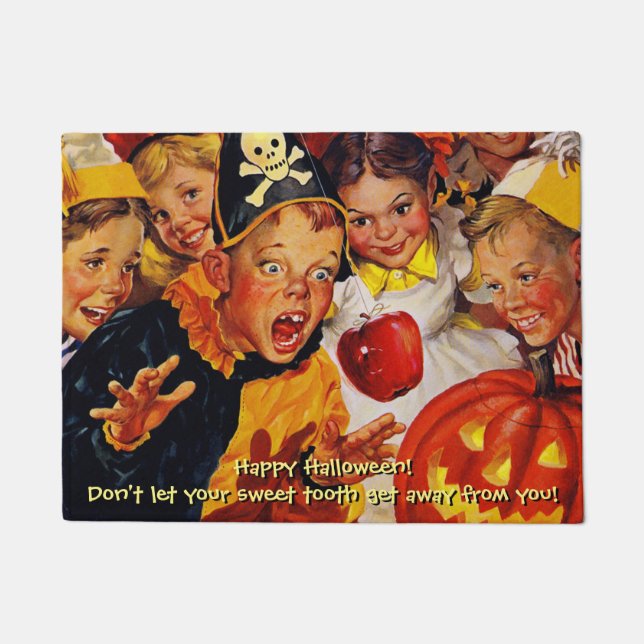 Funny Mid-Century Halloween Sweet Tooth Door Mat (Front)