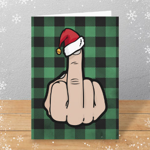 Funny Middle Finger Santa Hat Folded Christmas Holiday Card
