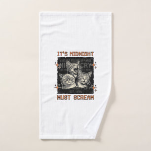 Funny Midnight Screaming Cats Vintage Shirt Design Hand Towel