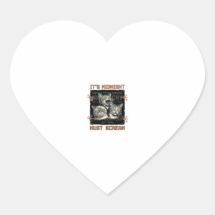 Funny Midnight Screaming Cats Vintage Shirt Design Heart Sticker