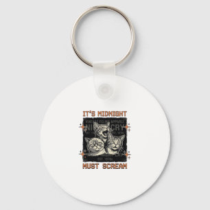 Funny Midnight Screaming Cats Vintage Shirt Design Key Ring