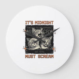 Funny Midnight Screaming Cats Vintage Shirt Design Large Clock