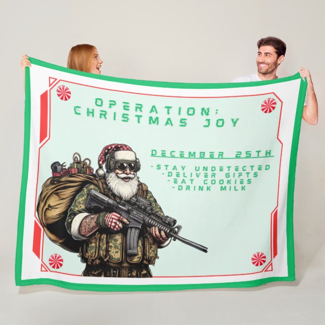 Funny Military/Christmas Santa Fleece Blanket (In Situ)