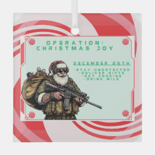 Funny Military/Christmas Santa Glass Tree Decoration