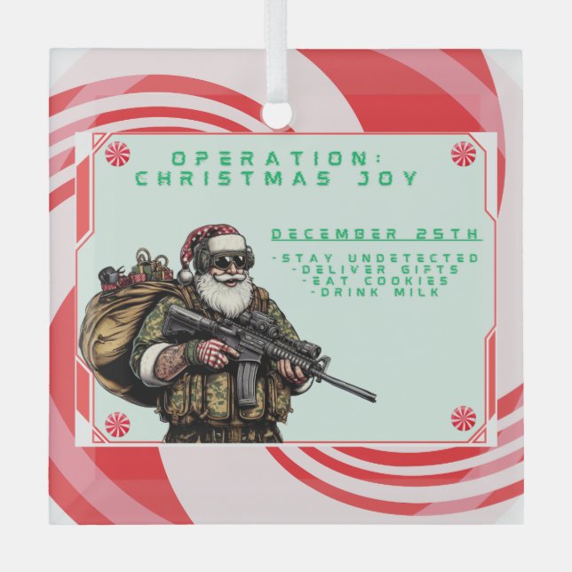 Funny Military/Christmas Santa Glass Tree Decoration (Front)