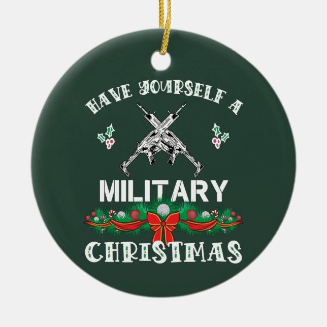 Funny Military Christmas Saying Ceramic Tree Decoration (Front)