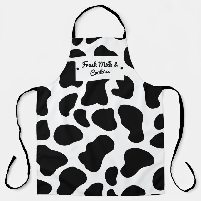 Funny milk and cookies editable black cow pattern apron (Front)