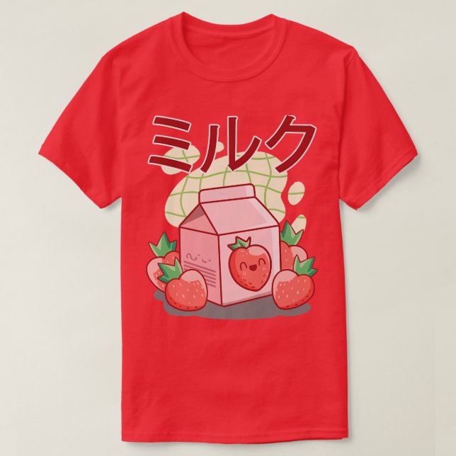 Funny Milk Retro 90s Shake Japanese Kawaii Strawbe T-Shirt (Design Front)