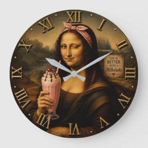 Funny Milkshake Mona Lisa Large Clock