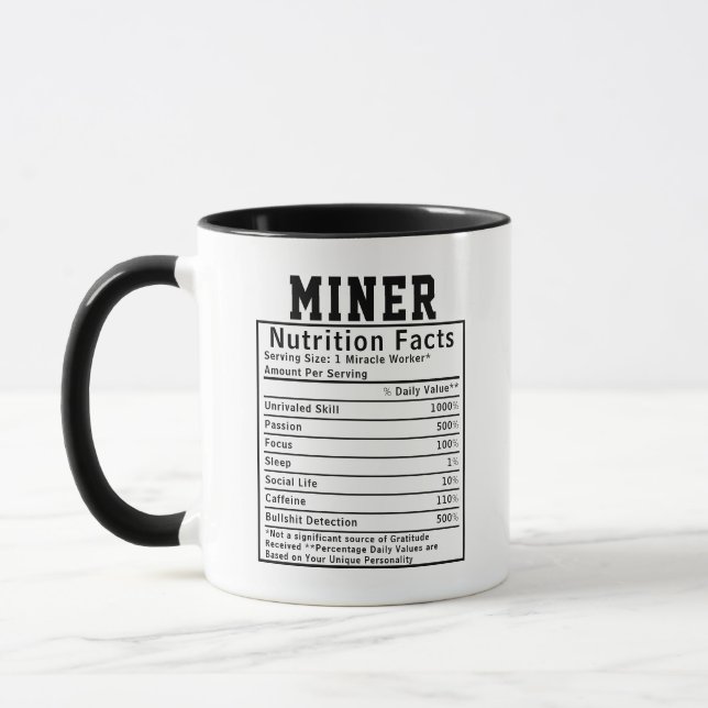 Funny Miner Nutrition Facts Labour Worker Gift Mug (Left)