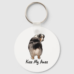 Funny Miniature Australian Shepherd Kiss My Auss M Key Ring