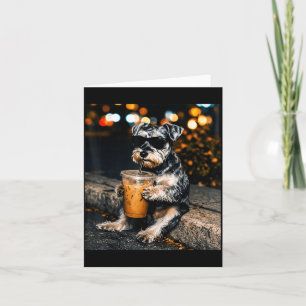 Funny Miniature Schnauzer Drinking Iced Coffee Card
