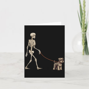 Funny Miniature Schnauzer Skeleton Dog Walking Card
