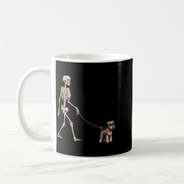 Funny Miniature Schnauzer Skeleton Dog Walking Coffee Mug (Left)