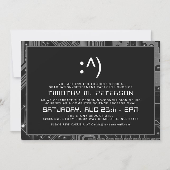 Funny Minimal Computer Science Grey Grad Invite (Front)