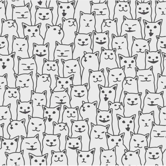 Funny Minimalist Black White Cat Line Art Pattern (Front)