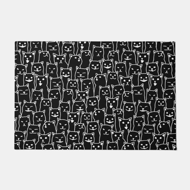 Funny Minimalist Black White Cat Line Art Pattern Doormat (Front)