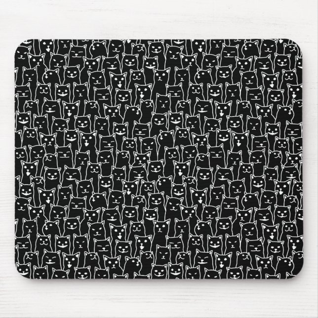 Funny Minimalist Black White Cat Line Art Pattern Mouse Mat (Front)