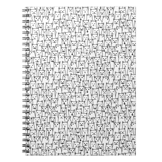 Funny Minimalist Black White Cat Line Art Pattern Notebook (Front)