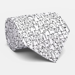 Funny Minimalist Black White Cat Line Art Pattern Tie