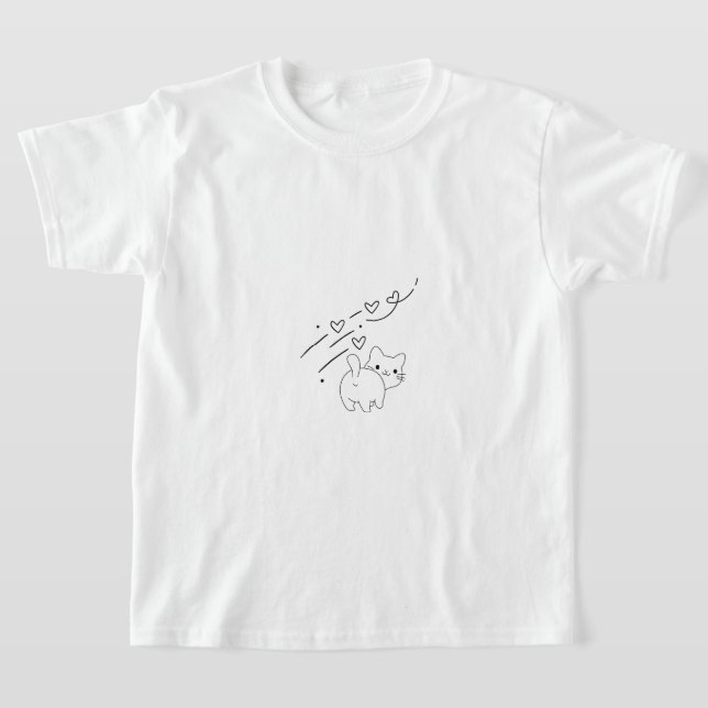 Funny Minimalist Cat Kids T-Shirt (Laydown)