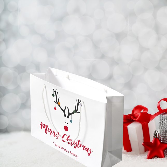 Funny minimalist Christmas reindeer on white Large Gift Bag (Creator Uploaded)