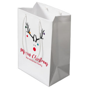 Funny minimalist Christmas reindeer on white Medium Gift Bag