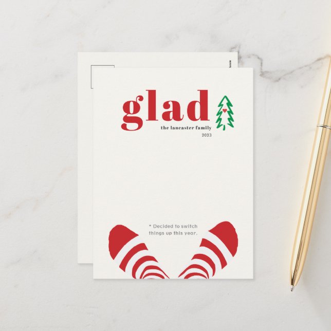 Funny Minimalist Ivory Red New Year Holiday Postcard (Front/Back In Situ)