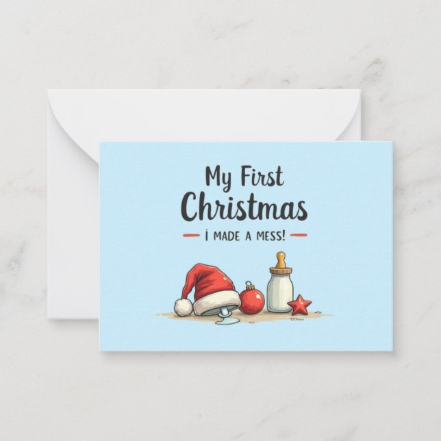 Funny Minimalist My First Christmas – I Made a Mes Card (Front)