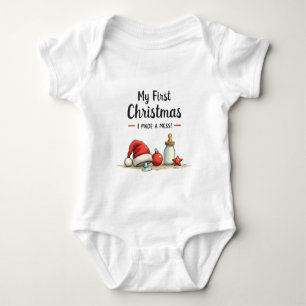 Funny Minimalist My First Christmas, I Made a Mess Baby Bodysuit