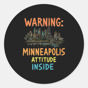Funny Minneapolis Minnesota Night Skyline Vintage Classic Round Sticker