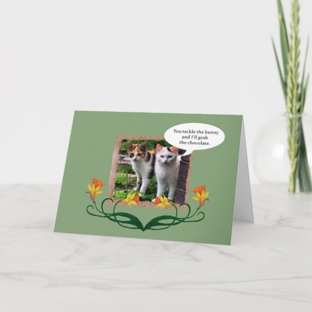 Funny Mischievous Easter Cats Holiday Card (Front)