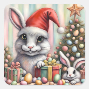 Funny Misfit Easter Christmas Rabbits Square Sticker
