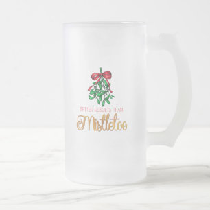 Funny, Mistletoe with Gold Frosted Glass Beer Mug