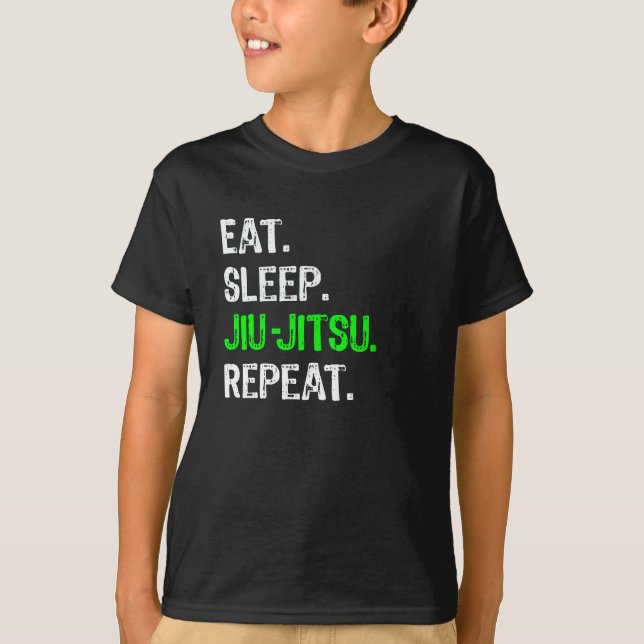 Funny MMA & Jiu Jitsu for Boys Gift Eat Sleep Jiu T-Shirt (Front)