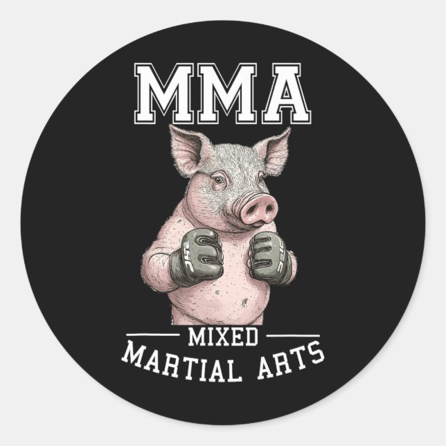 Funny Mma Pig - Thai Boxing Cage Fighting  Classic Round Sticker (Front)