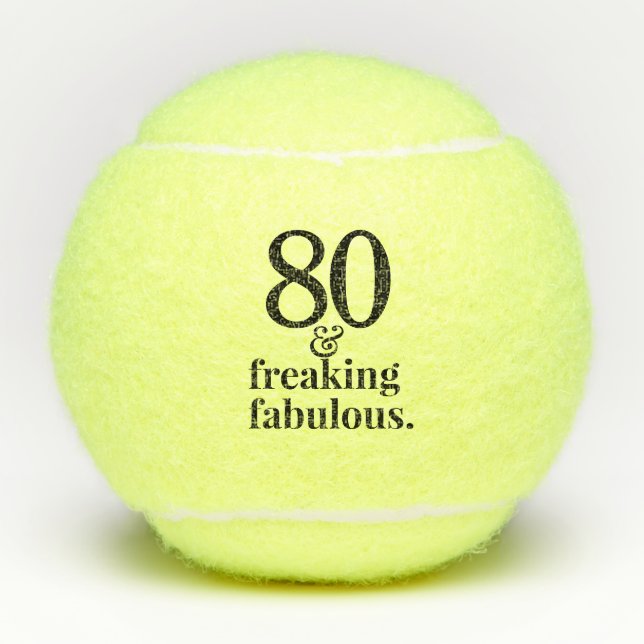 Funny Modern 80 and Fabulous Funny Birthday Tennis Balls (Front)