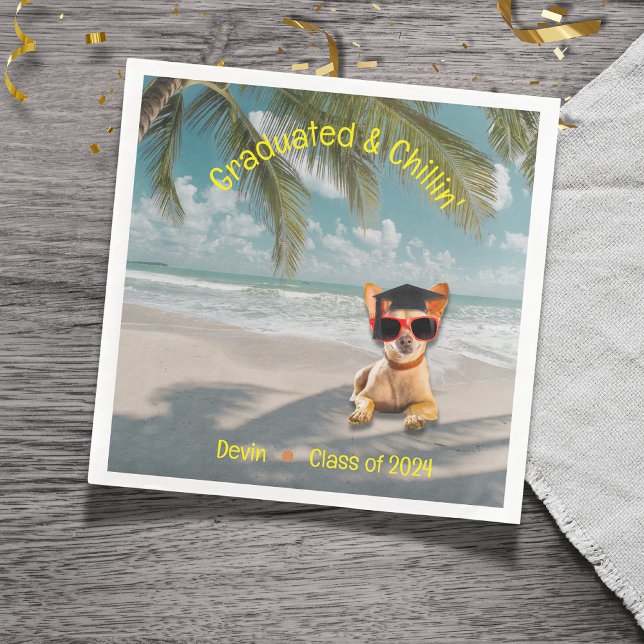 Funny Modern Dog Beach Graduation Napkin (Matching cups, napkins and plates in the Graduated & Chillin' Collection are perfect for your party!)