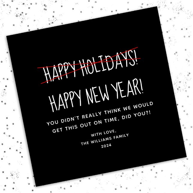 Funny Modern Happy New Year Black Holiday Card (Creator Uploaded)