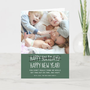 Funny Modern Happy New Year Green Holiday Card