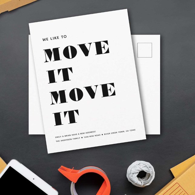 Funny Modern MOVE IT Simple Minimalist Moving Announcement Postcard (Creator Uploaded)