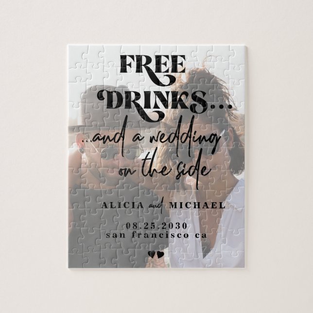 Funny modern photo wedding save the date jigsaw puzzle (Vertical)