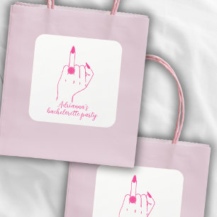 Funny Modern Pink Bachelorette Bride Ring Finger Square Sticker