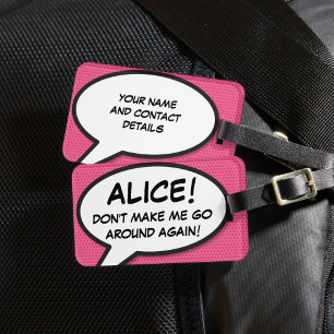 Funny Modern Pink Personalised Speech Bubble Luggage Tag