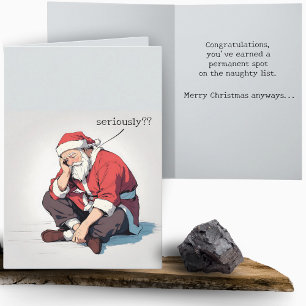 Funny Modern Sad Santa Naughty List Christmas Card
