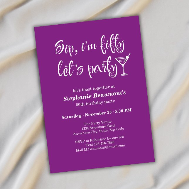 Funny Modern Sip I'm Fifty Woman's 50th Birthday Invitation (Creator Uploaded)