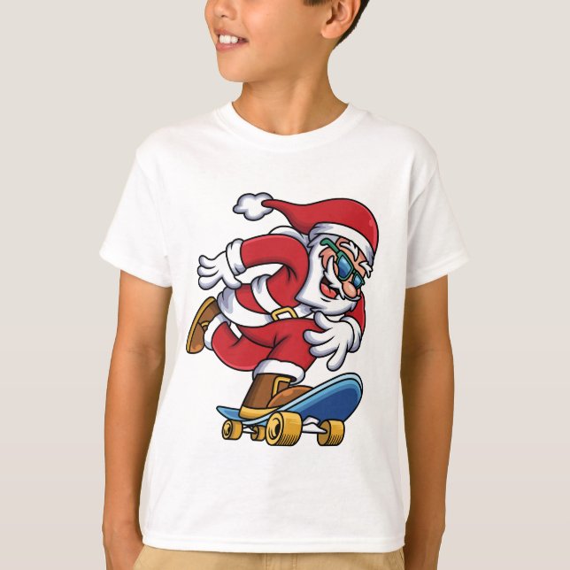 Funny Modern Skateboarding Santa Christmas Holiday T-Shirt (Front)